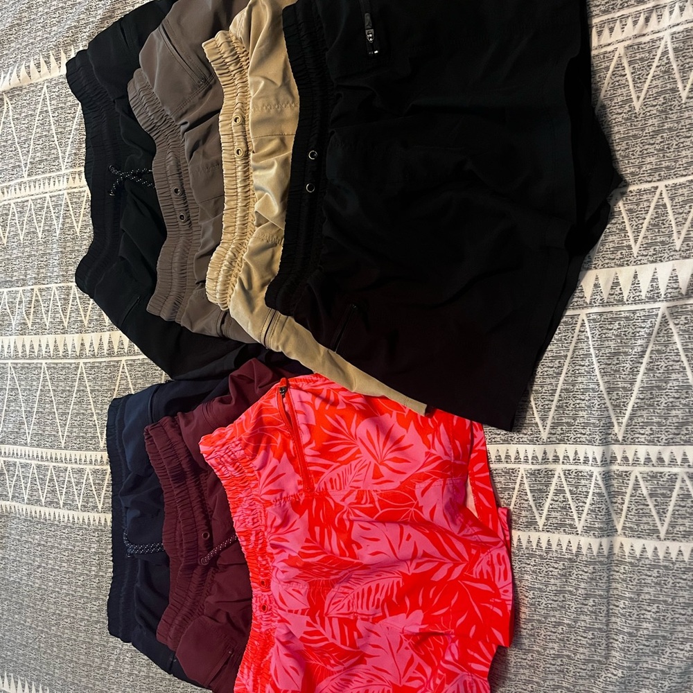Assorted Women's Athletic Shorts - Black, Khaki, Navy, Burgundy & Coral Print